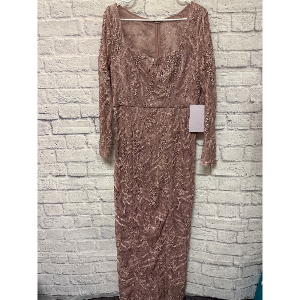 JS Group Rose Pink Lace Long Sleeve Modest Full Length Formal Maxi Dress 10 NWT